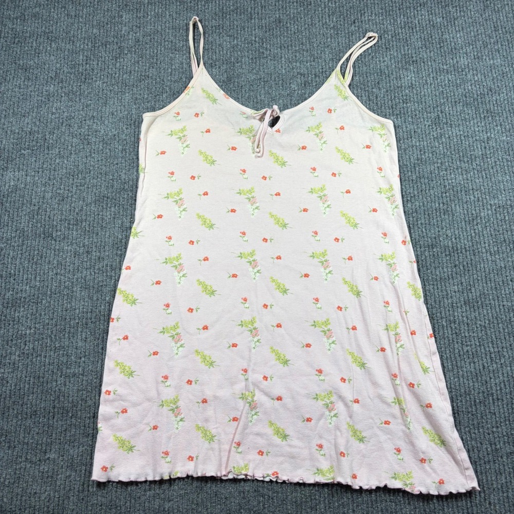 Cruz Dress Womens M Pink Floral Cotton Cami Sleep Pajama Lettuce Hem Tie Neck